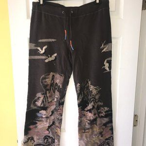 Cute Black Print Asian Inspired Lounge Pants XL